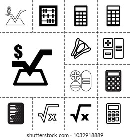 Calculator icons. set of 13 editable filled and outline calculator icons such as mathematical square, square root, abacus, calculator