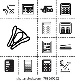 Calculator icons. set of 13 editable outline calculator icons such as calculator, mathematical square, square root, calclator, abacus