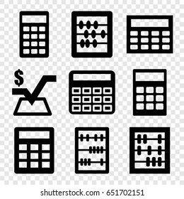 Calculator icons set. set of 9 calculator filled icons such as calculator, abacus, mathematical square
