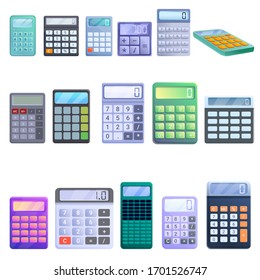 Calculator icons set. Cartoon set of calculator vector icons for web design