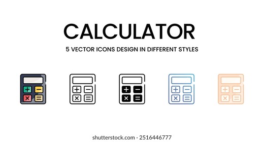 Os ícones da calculadora definem cinco ilustrações de estoque de vetor de estilo diferente