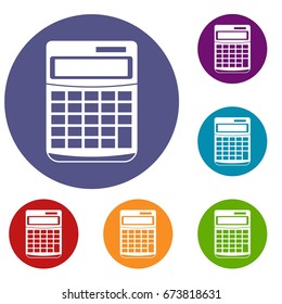 Calculator icons set in flat circle reb, blue and green color for web