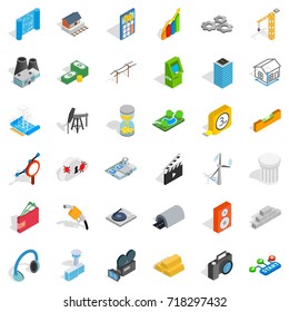 Calculator icons set. Isometric style of 36 calculator vector icons for web isolated on white background