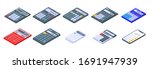 Calculator icons set. Isometric set of calculator vector icons for web design isolated on white background