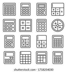 Calculator Icons Set on White Background. Line Style Vector