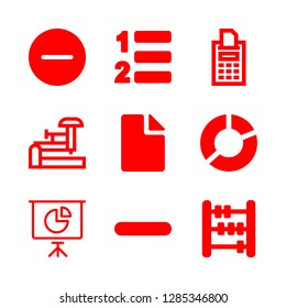 calculator icons set with pie chart, numbered items button and stapple vector set