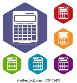 Calculator icons set rhombus in different colors isolated on white background