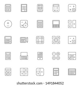 calculator icons set. simple collection of calculation icons. editable stroke.
