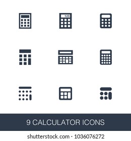 Calculator icons set. Simple design glyph signs. Calculator symbol template. Universal style icon, can be used for web and mobile UI
