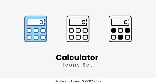 Calculator Icons set thin line and glyph vector icon illustration