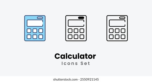 Calculator Icons set thin line and glyph vector icon illustration