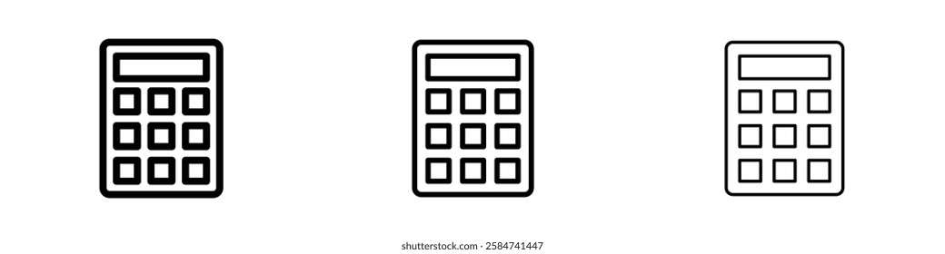 Calculator icons in three different stroke lines