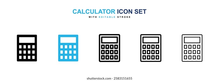 Calculator icons vector collection in black and blue colors on white background