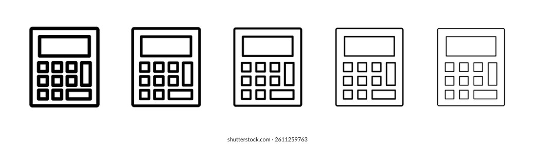 Calculator icons vector set in different stroke line style