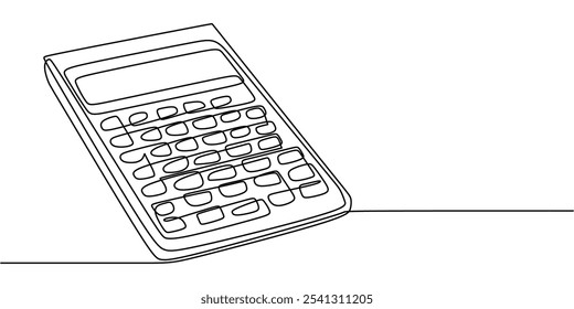 Calculator illustrated in a continuous one line drawing. Concept related to banking and finance. Hand-drawn minimalist design.