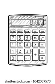 Calculator illustration, drawing, engraving, ink, line art, vector