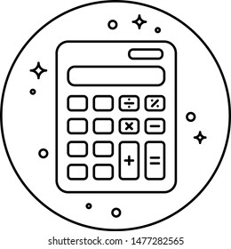 Calculator inside the circle. Design for websites and various gadgets. For study and office. Icon stationery. 