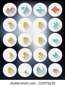 calculator interface icons flat design with long shadows effect in stylish colors of web design objects isolated vector