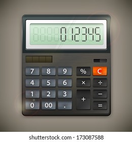 Calculator isolated on dark background, vector illustration