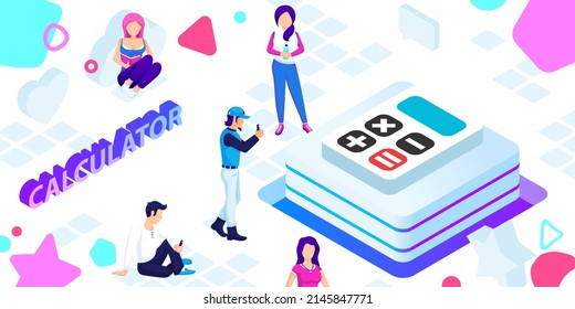 Calculator isometric design icon. Vector web illustration. 3d colorful concept
