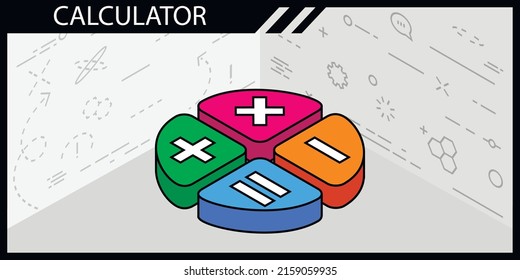 Icono de diseño isométrico de la calculadora. Ilustración web de vectores. 3.ª colorida concepción