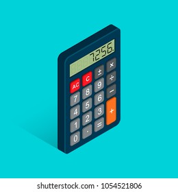 Calculator Isometric Flat Icon. 3d Vector Colorful Illustration Isolated On Blue Background.