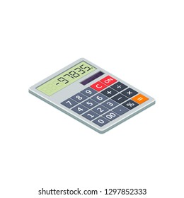 Calculator isometric flat icon. 3d vector illustration isolated on white background.