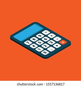 Calculator Isometric Flat Icon. 3d Vector.isolated On Orange Background. 