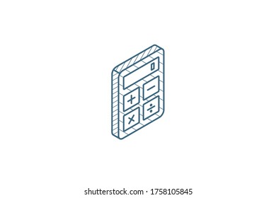 Calculator isometric icon. 3d vector illustration. Isolated line art technical drawing. Editable stroke