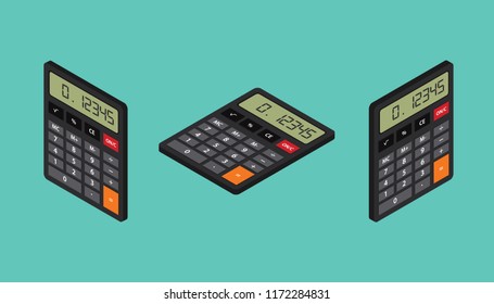 calculator isometric set collection left right and top vector illustration