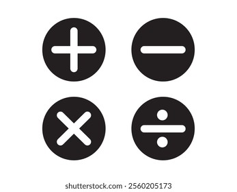 Calculator key icon. Plus, minus, and other calculator icon, Addition, subtraction. Mathematical symbols icon. Math symbols icon set. isolated on white background. 