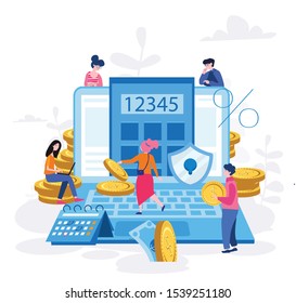 Calculator in laptop, Accounting, finance, tax, money management.Vector illustration 