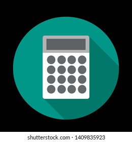 calculator light in color with a long shadow in the green  circle. flat illustration.Simple circle icon - Vector 