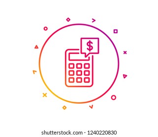 Calculator line icon. Accounting sign. Calculate finance symbol. Gradient pattern line button. Calculator icon design. Geometric shapes. Vector