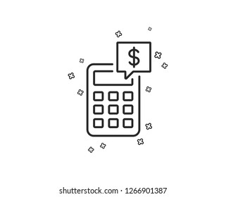 Calculator Line Icon. Accounting Sign. Calculate Finance Symbol. Geometric Shapes. Random Cross Elements. Linear Calculator Icon Design. Vector