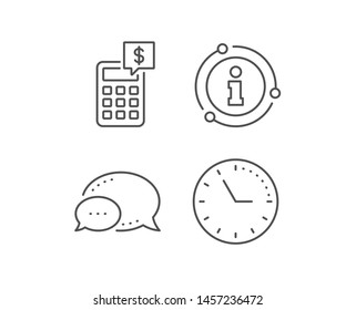 Calculator line icon. Chat bubble, info sign elements. Accounting sign. Calculate finance symbol. Linear calculator outline icon. Information bubble. Vector
