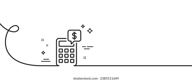 Calculator line icon. Continuous one line with curl. Accounting sign. Calculate finance symbol. Calculator single outline ribbon. Loop curve pattern. Vector