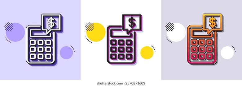 Calculator line icon. Halftone dotted pattern. Gradient icon with grain shadow. Accounting sign. Calculate finance symbol. Line calculator icon. Various designs. Vector