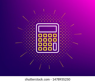 Calculator line icon. Halftone pattern. Accounting sign. Calculate finance symbol. Gradient background. Calculator line icon. Yellow halftone pattern. Vector