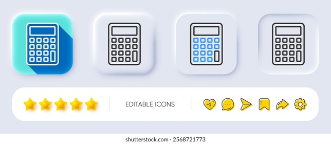 Calculator line icon. Neumorphic, Flat shadow, 3d buttons. Accounting sign. Calculate finance symbol. Line calculator icon. Social media icons. Vector