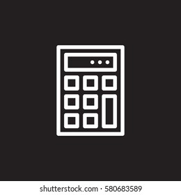 Calculator line icon, outline vector sign, linear white pictogram isolated on black. Symbol, logo illustration