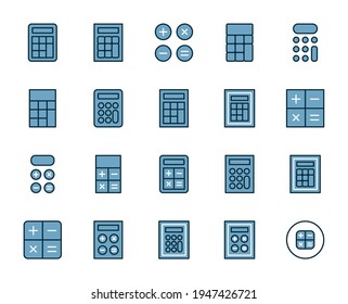 Calculator line icon set. Collection of high quality color outline logo for mobile concepts and web apps. Calculator set in trendy flat style. Vector illustration on a white background