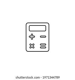 Calculator line icon. Simple style bank company big sale poster background symbol. Logo design element. T-shirt printing. Vector for sticker.