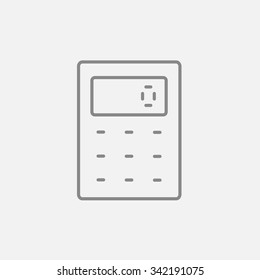 Calculator line icon for web, mobile and infographics. Vector dark grey icon isolated on light grey background.