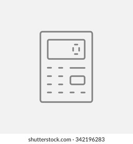 Calculator line icon for web, mobile and infographics. Vector dark grey icon isolated on light grey background.