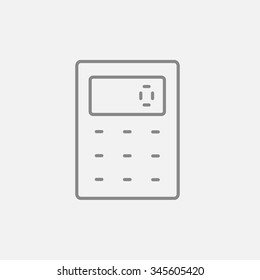 Calculator line icon for web, mobile and infographics. Vector dark grey icon isolated on light grey background.