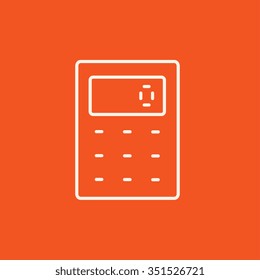 Calculator line icon for web, mobile and infographics. Vector white icon isolated on red background.