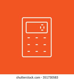 Rechnerlinie Symbol für Web-, Mobil- und Infografiken. Vektorweißes Symbol einzeln auf rotem Hintergrund.