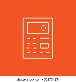 Calculator line icon for web, mobile and infographics. Vector white icon isolated on red background.