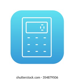 Calculator line icon for web, mobile and infographics. Vector white icon on the blue gradient square with rounded corners isolated on white background.